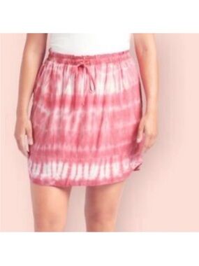Cloth & Stone Pink White Tie Dye Dolphin Hem Skirt With Pockets Medium EUC